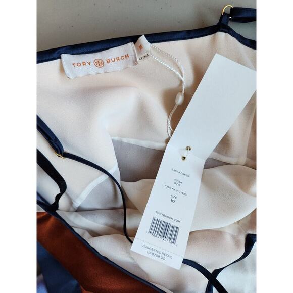 NWT Tory Burch Sasha Color-Block Silk Crepe De Chine Maxi Dress Sz 10 #2B502 - Picture 10 of 12